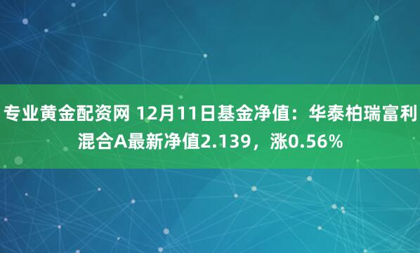 专业黄金配资网 12月11日基金净值：华泰柏瑞富利混合A最新净值2.139，涨0.56%